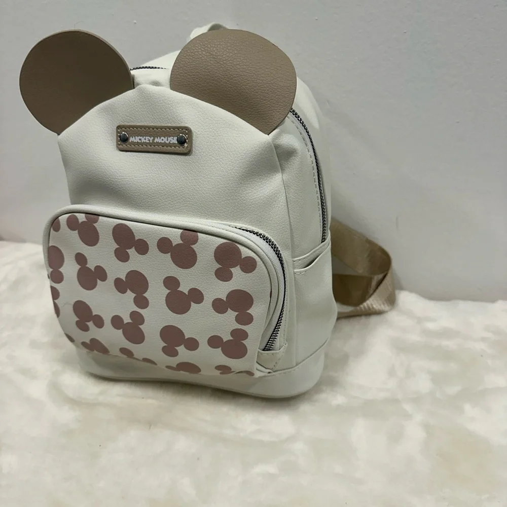 Minnie mouse mickey mouse back pack!! Tan & white Disney land purse! NWT!